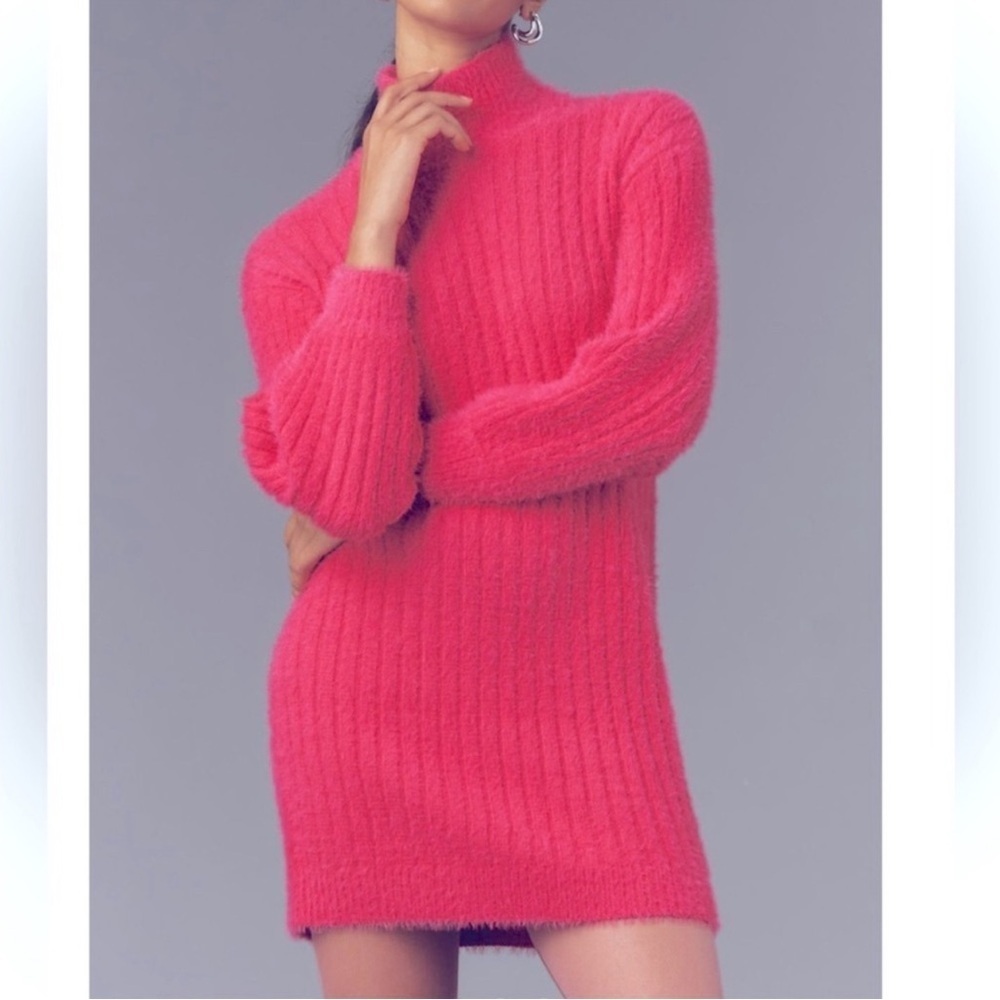 Fuchsia NWT funnel neck sweater mini dress by Anthropologie Flat White Medium